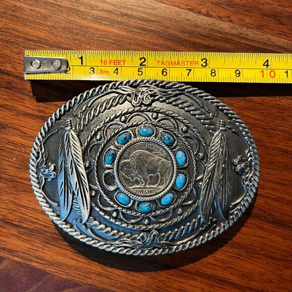 Buffalo Nickel Belt Buckle Turquoise Western Cowboy Rodeo Boho Style - Picture 6 of 6